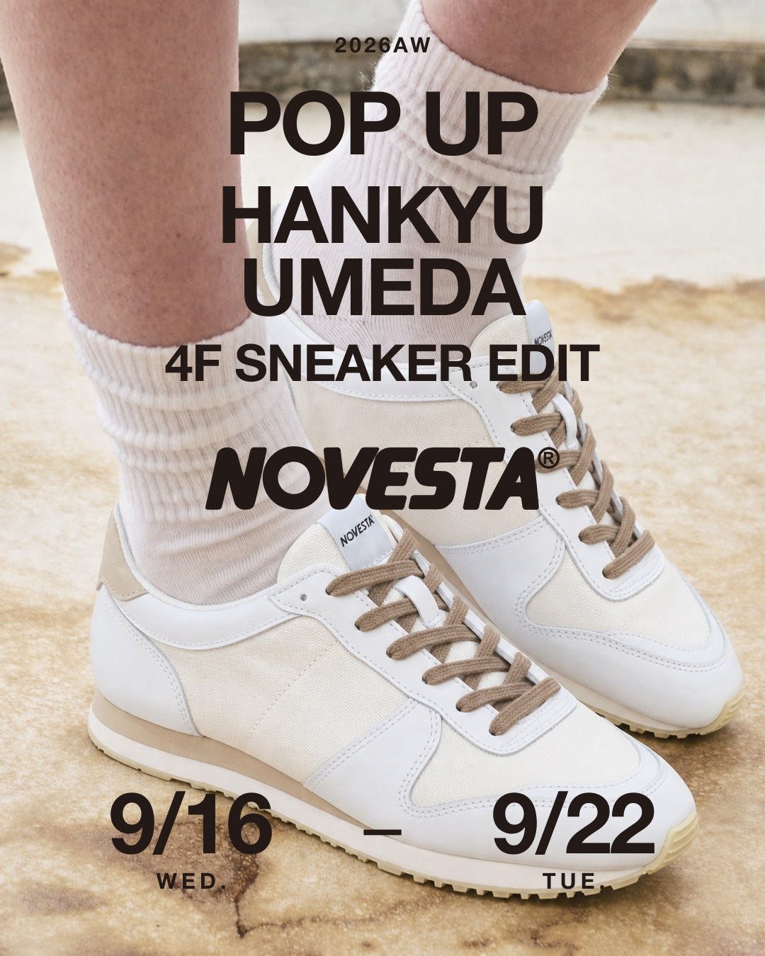 阪急うめだ本店 NOVESTA 26AW POP UP告知ポスター MARATHON CLASSIC SMOOTH WHITE/BEIGE
