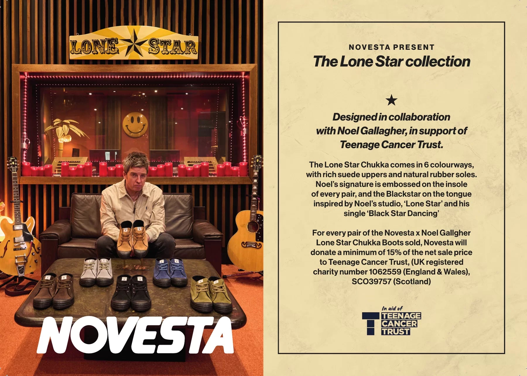 Lone Star StudioでNoel Gallagherと6色のNOVESTA Lone Star Chukkaを撮影したキャンペーンビジュアル